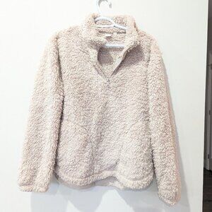 Gap Beige Sherpa Zip-Up Sweater With Pockets! Cottagecore Women's M 26.5 Inches